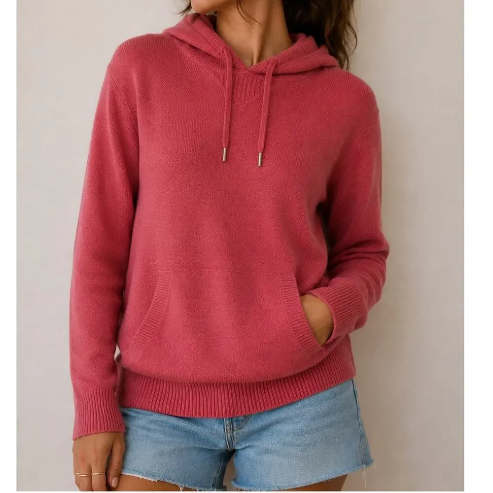 L.L. Bean Pink Cotton Cashmere Hoodie Sweater Soft Knit Pullover Coastal Prep-S